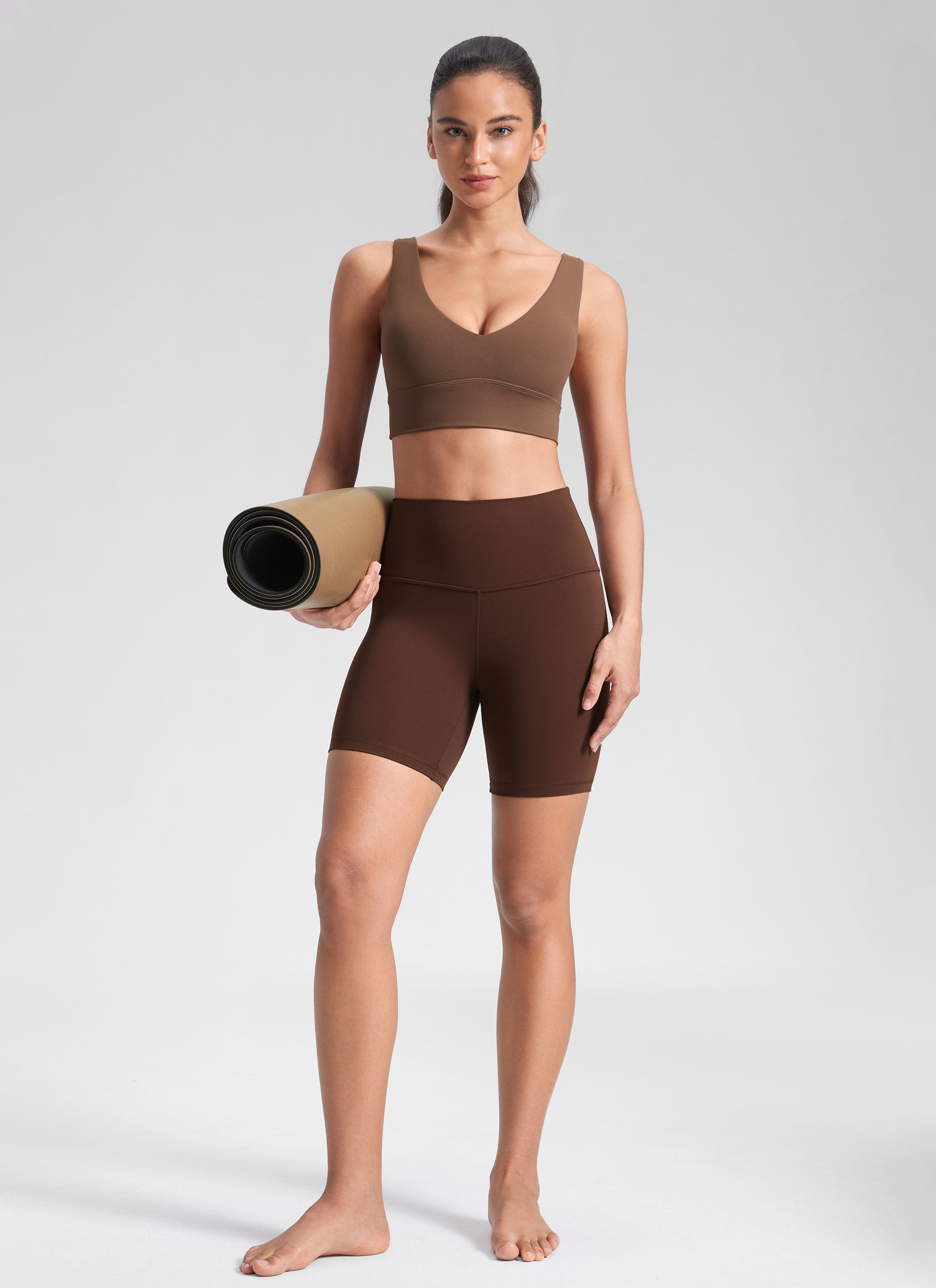 CRZ YOGA Women's Yoga High Rise Biker Shorts Butterluxe Shorts 6'' Lava Brown