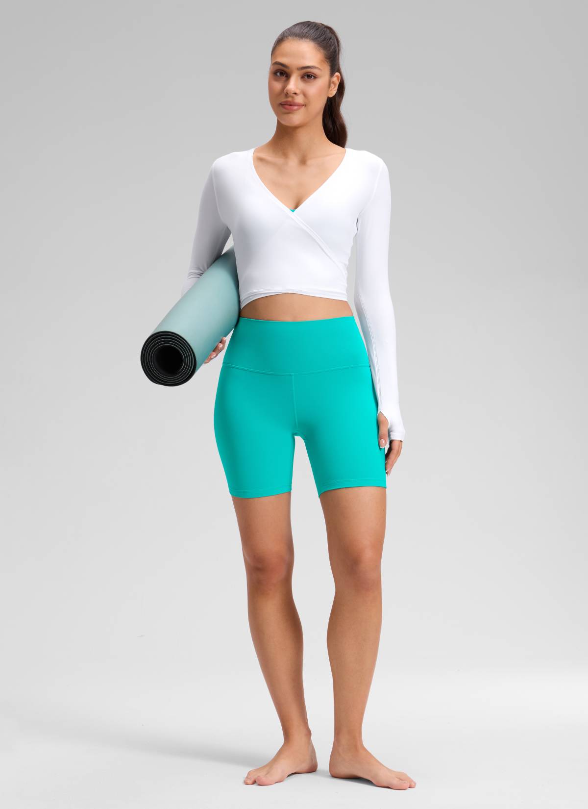 CRZ YOGA Women's Yoga High Rise Biker Shorts Butterluxe Shorts 6'' Tropics Teal