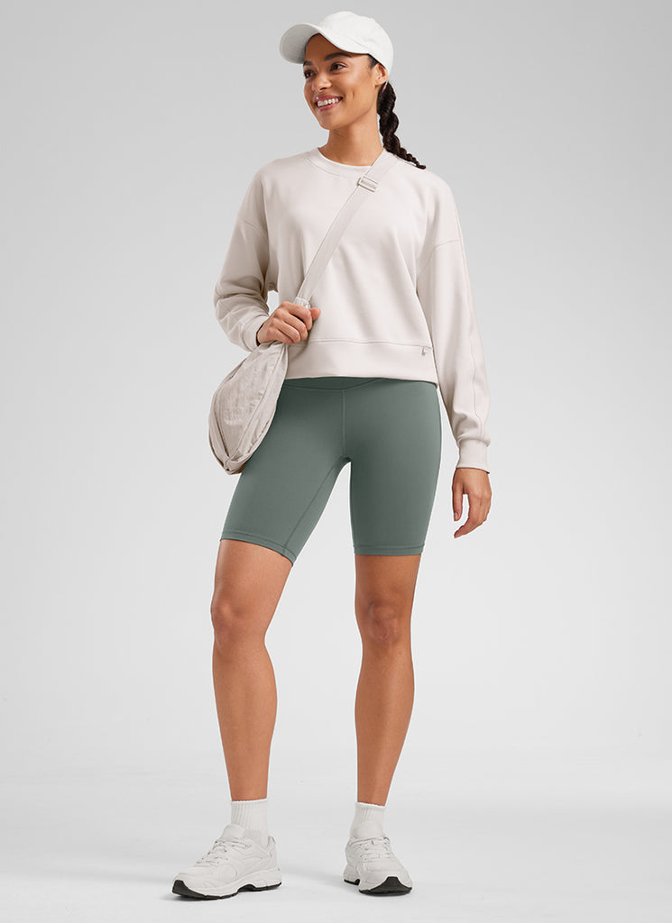 CRZ YOGA Women's Yoga High Rise Butterluxe Long Biker Shorts 8'' Grey Sage