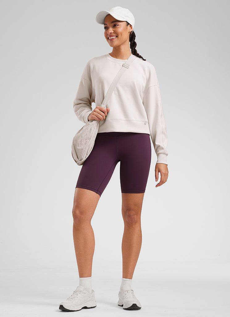 CRZ YOGA Women's Yoga High Rise Butterluxe Long Biker Shorts 8'' Deep Purple