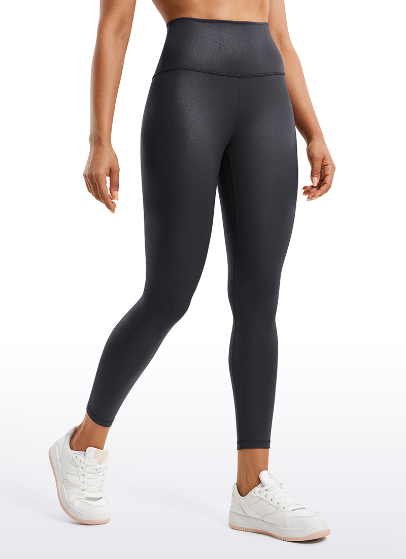CRZ YOGA Women Butterluxe Matte Faux Leather Leggings 25'' Mysterious Grey Foil Pattern