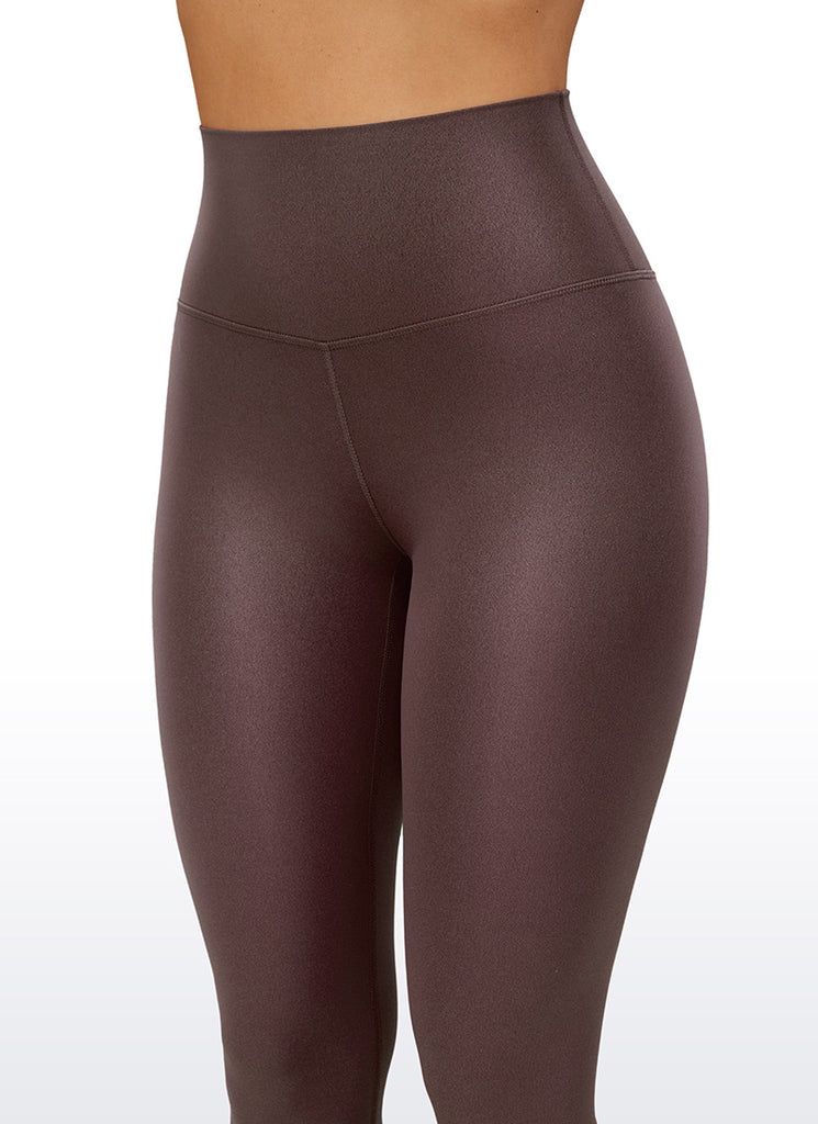 CRZ YOGA Women Butterluxe Matte Faux Leather Leggings 25'' Taupe Classic Pattern