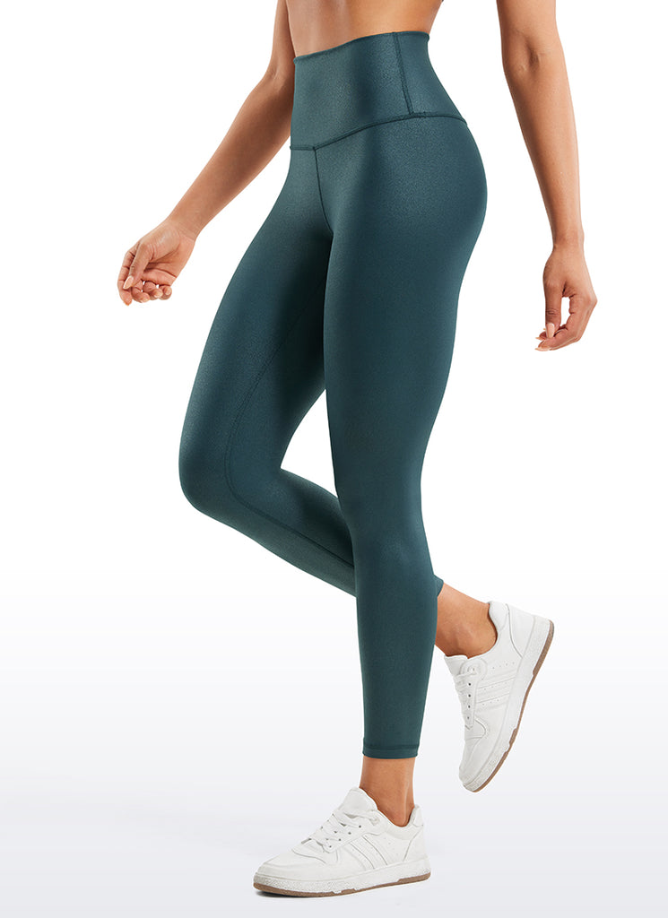 CRZ YOGA Women Butterluxe Matte Faux Leather Leggings 25'' Forest Dark Green Foil Pattern