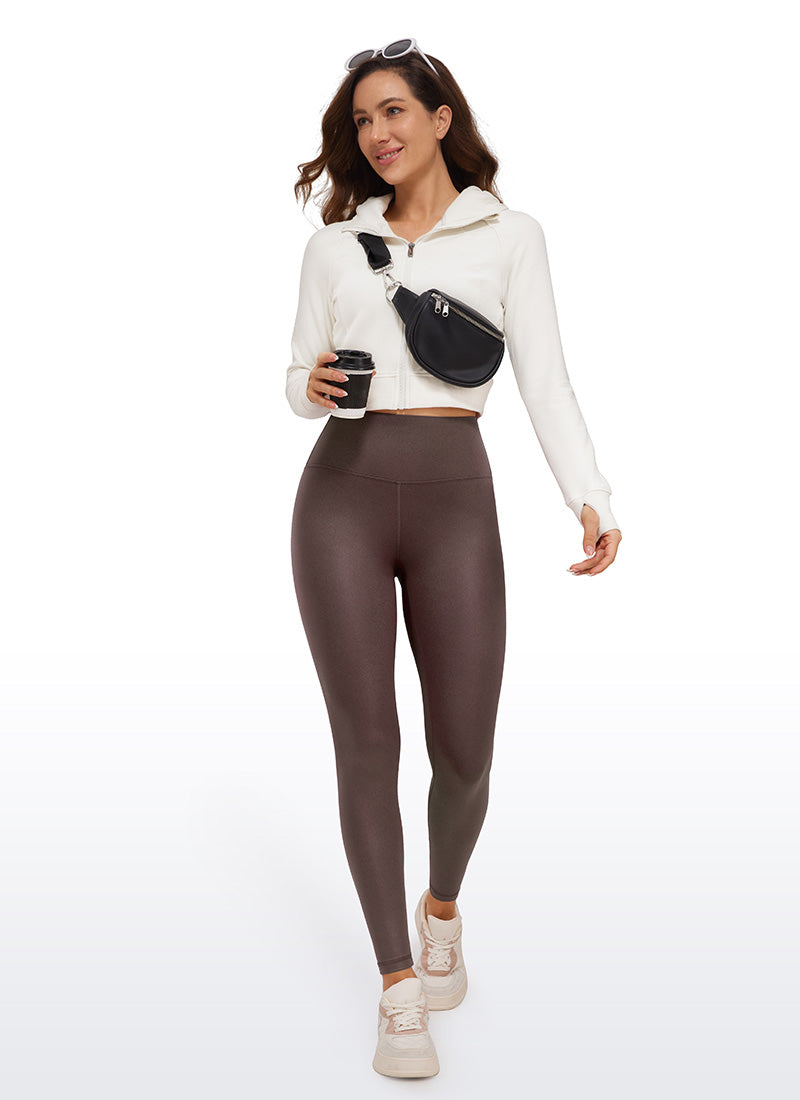 CRZ YOGA Women Butterluxe Matte Faux Leather Leggings 28' Taupe Classic Pattern