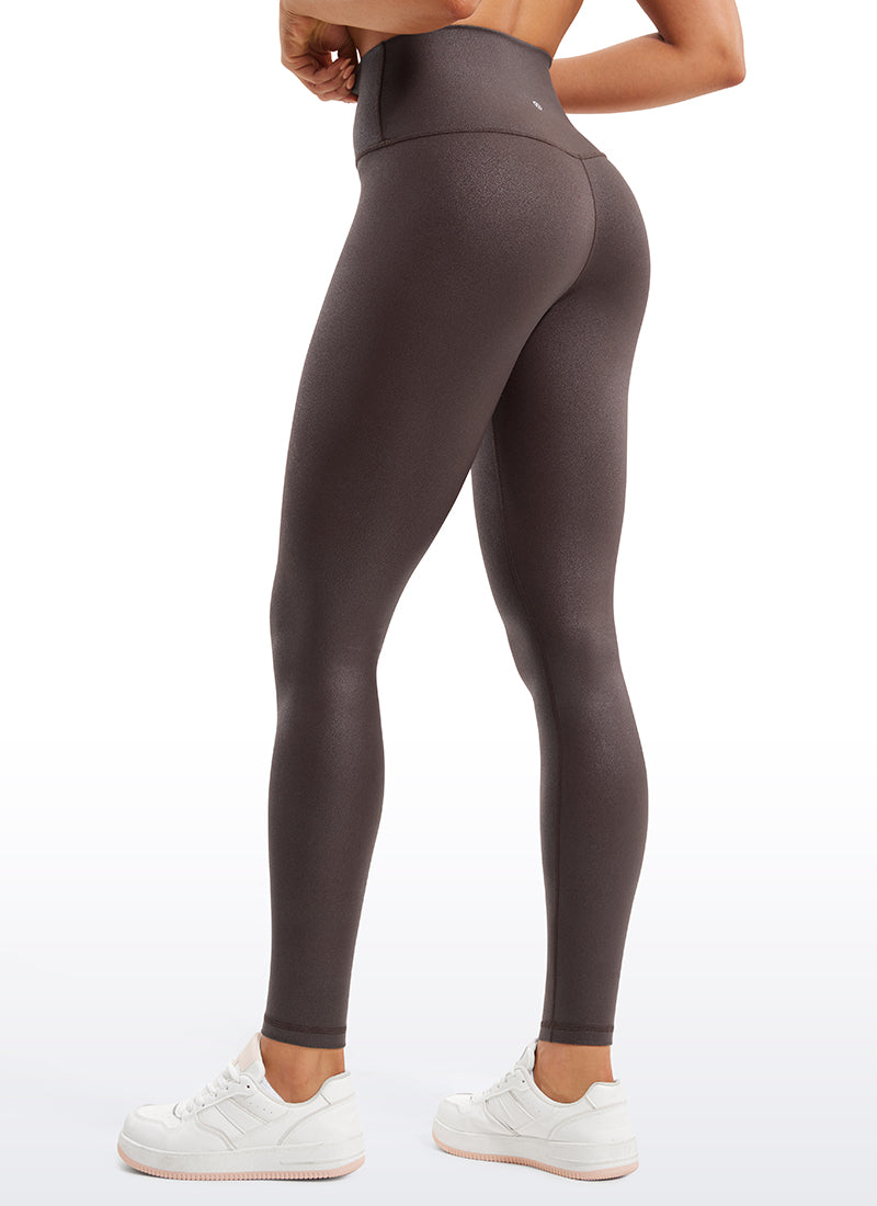 CRZ YOGA Women Butterluxe Matte Faux Leather Leggings 28' Forest Dark Green Foil Pattern