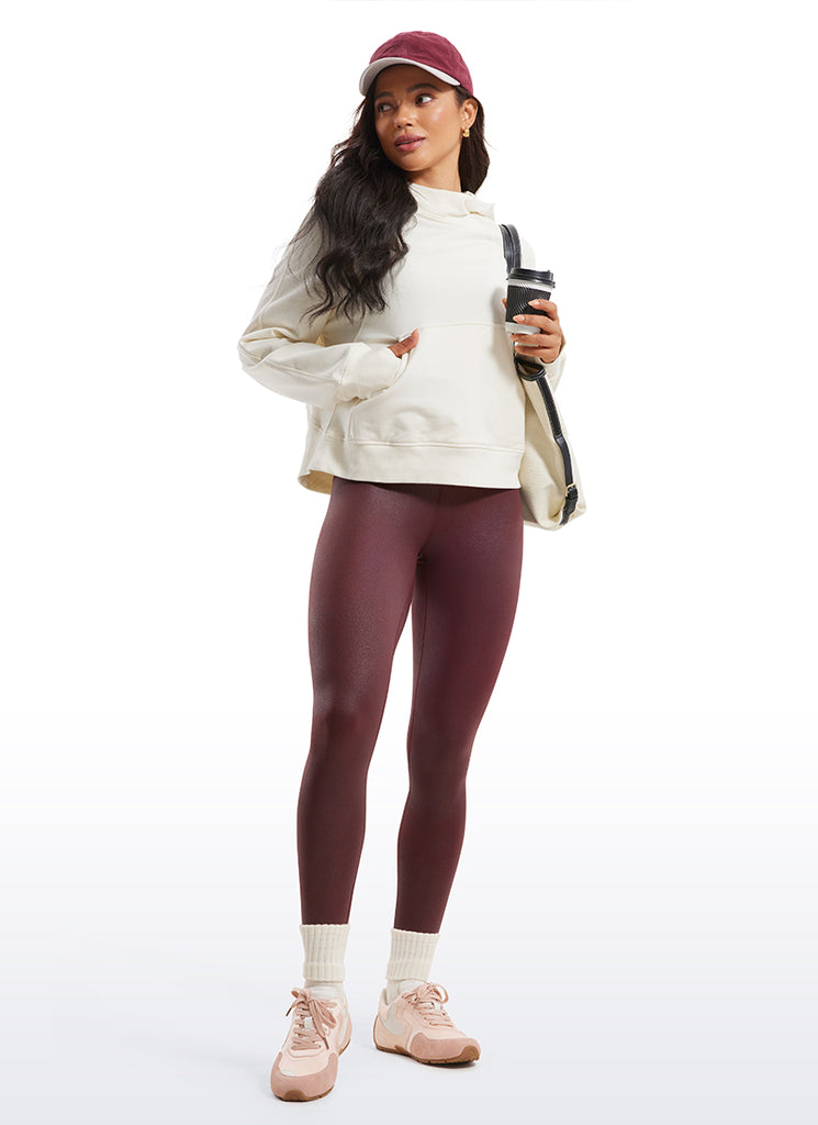 CRZ YOGA Women Butterluxe Matte Faux Leather Leggings 28' Mysterious Grey Foil Pattern