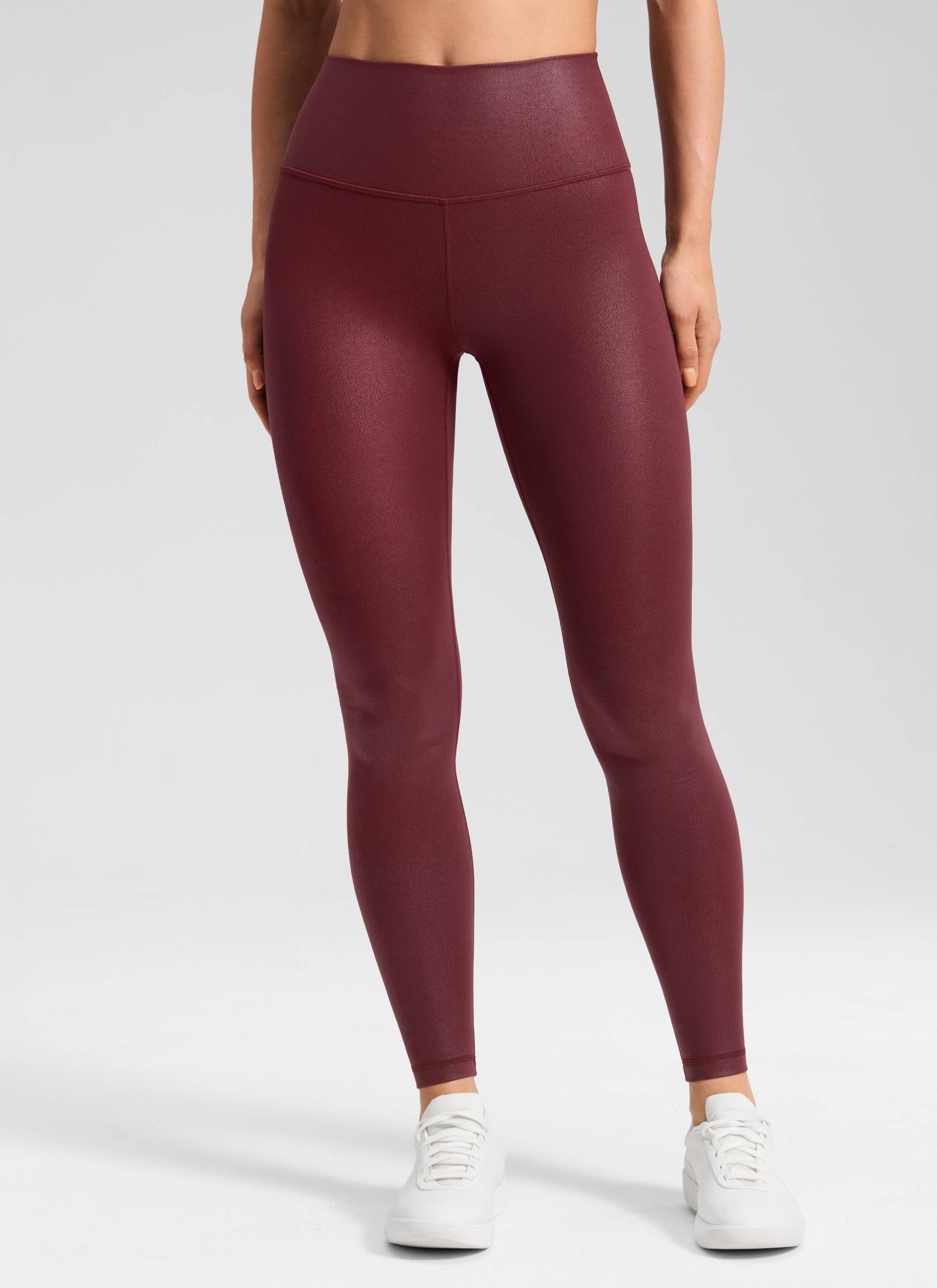 CRZ YOGA Women Butterluxe Matte Faux Leather Leggings 28' Red Merlot Foil Pattern