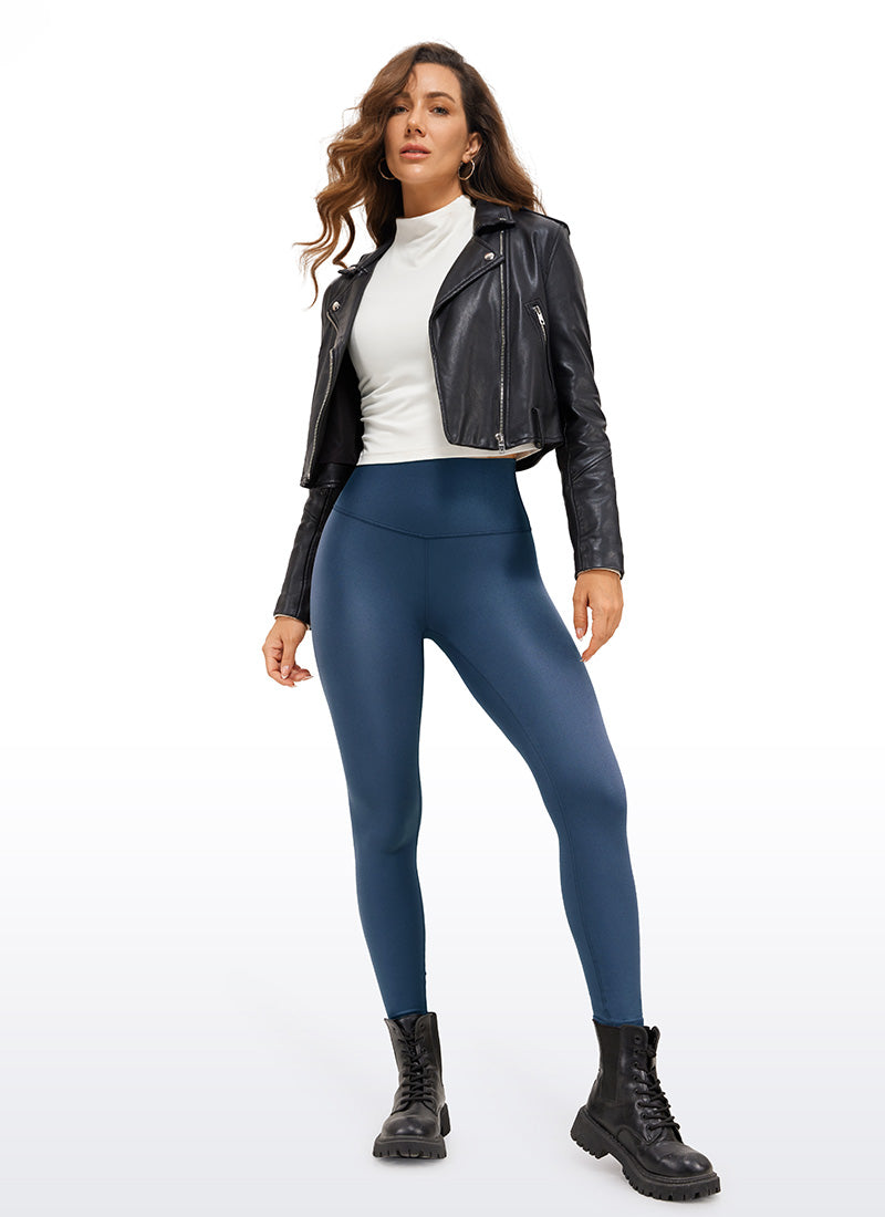 CRZ YOGA Women Butterluxe Matte Faux Leather Leggings 28' FRENCH NAVY Classic Pattern