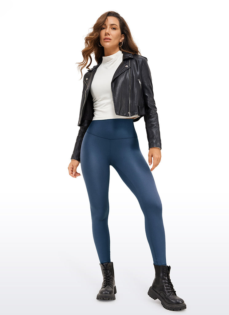 CRZ YOGA Women Butterluxe Matte Faux Leather Leggings 28' FRENCH NAVY Classic Pattern