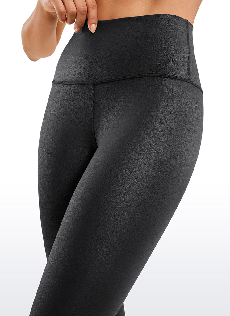 CRZ YOGA Women Butterluxe Matte Faux Leather Leggings 28' Black Foil Pattern