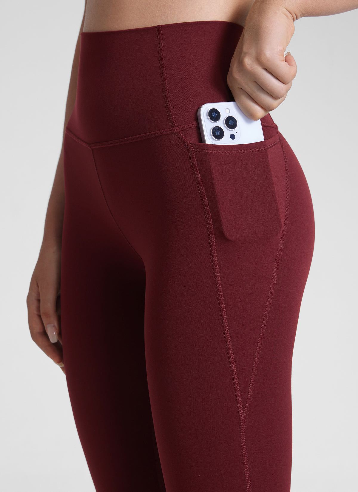 CRZ YOGA Women's Yoga Lounge High Rise Butterluxe Pocket Leggings 25'' Red Merlot @model_info:Malisa