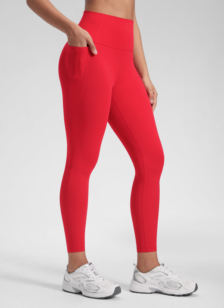 CRZ YOGA Women's Yoga Lounge High Rise Butterluxe Pocket Leggings 25'' Red Merlot