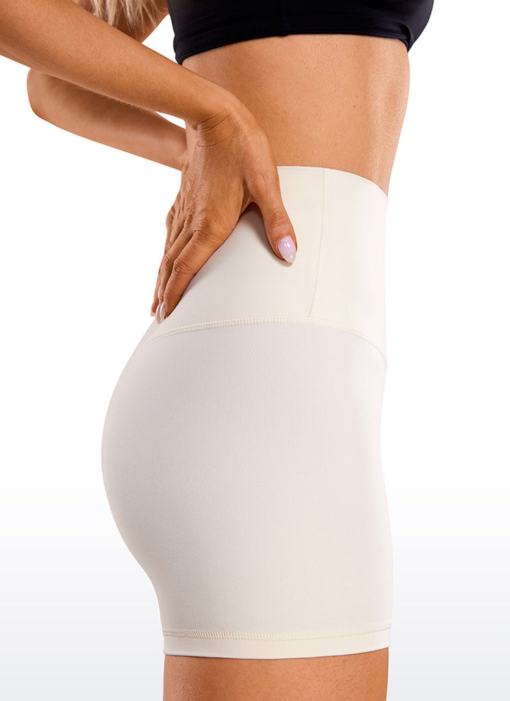 CRZ YOGA Women's Yoga High Rise Biker Shorts Butterluxe Shorts 4'' White Apricot
