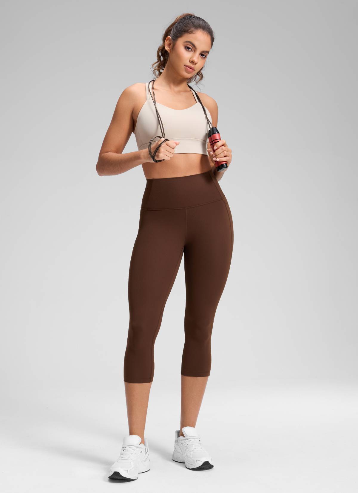 CRZ YOGA Womens Butterluxe High Waist Pockets Capri Leggings 19'' Lava Brown @model_info:Dany