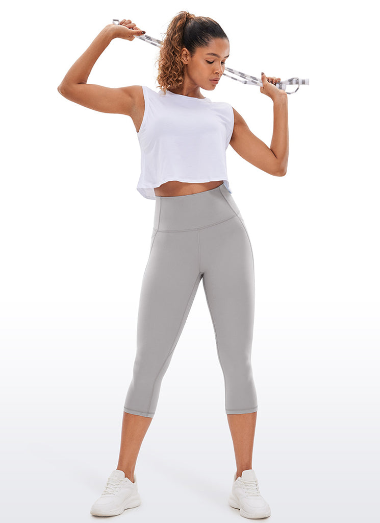 CRZ YOGA Womens Butterluxe High Waist Pockets Capri Leggings 19'' Grey Sage