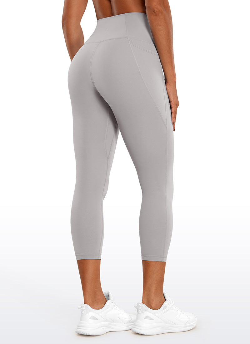טייץ קאפרי Butterluxe עם כיסים במותן גבוה לנשים של CRZ YOGA, אורך 58 ס"מ, בצבע אפור שחף