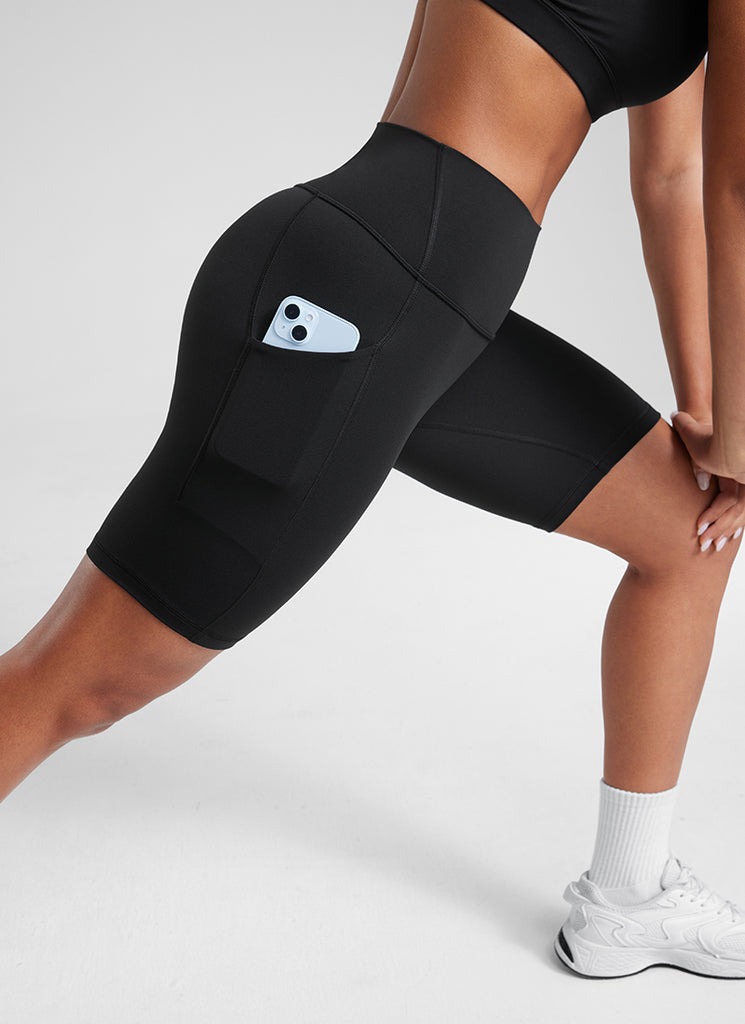 CRZ YOGA Women's Yoga High Rise Biker Butterluxe Pockets Shorts 8'' Black