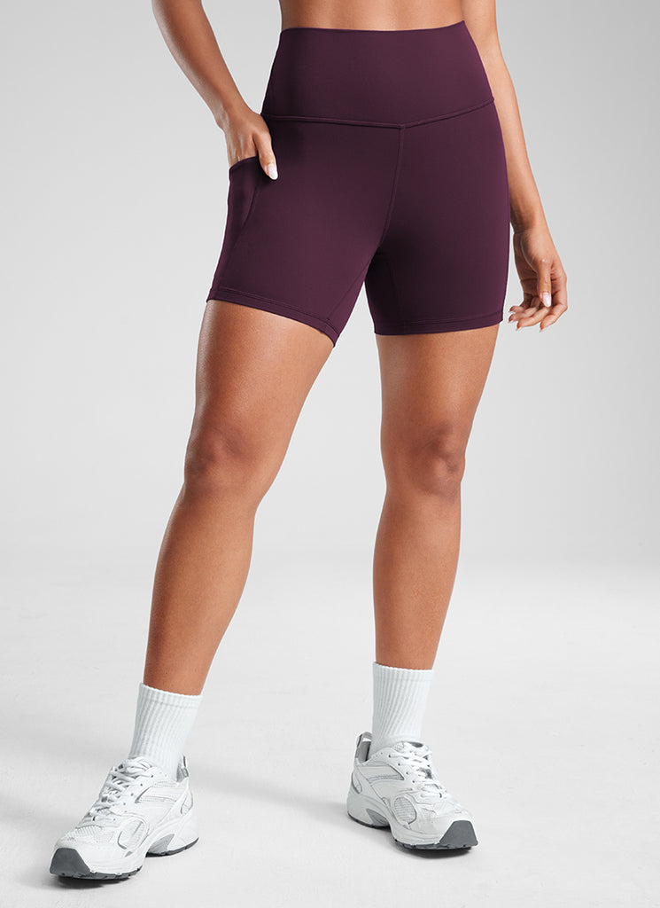 CRZ YOGA Women's Yoga High Rise Biker Butterluxe Pockets Shorts 5'' True Navy