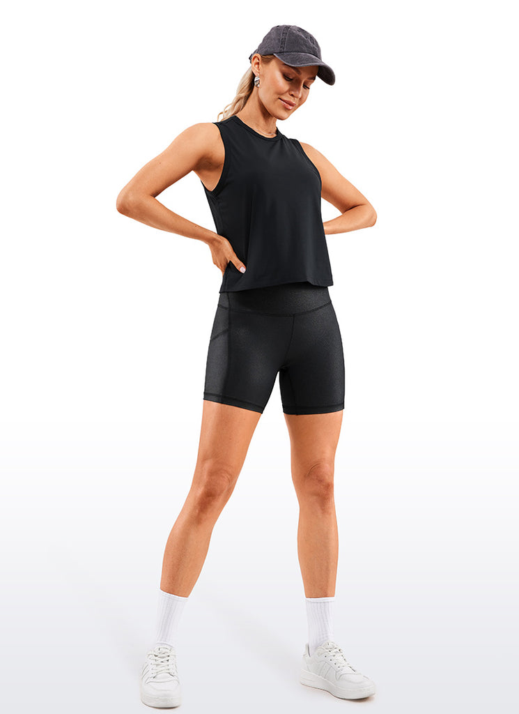 CRZ YOGA Women's Yoga High Rise Biker Butterluxe Pockets Shorts 5'' Black Classic