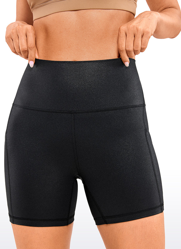 CRZ YOGA Women's Yoga High Rise Biker Butterluxe Pockets Shorts 5'' Black Classic
