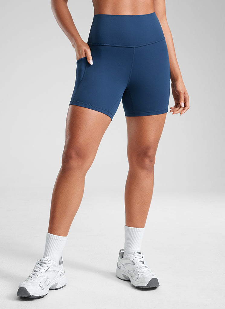 CRZ YOGA Women's Yoga High Rise Biker Butterluxe Pockets Shorts 5'' Deep Purple