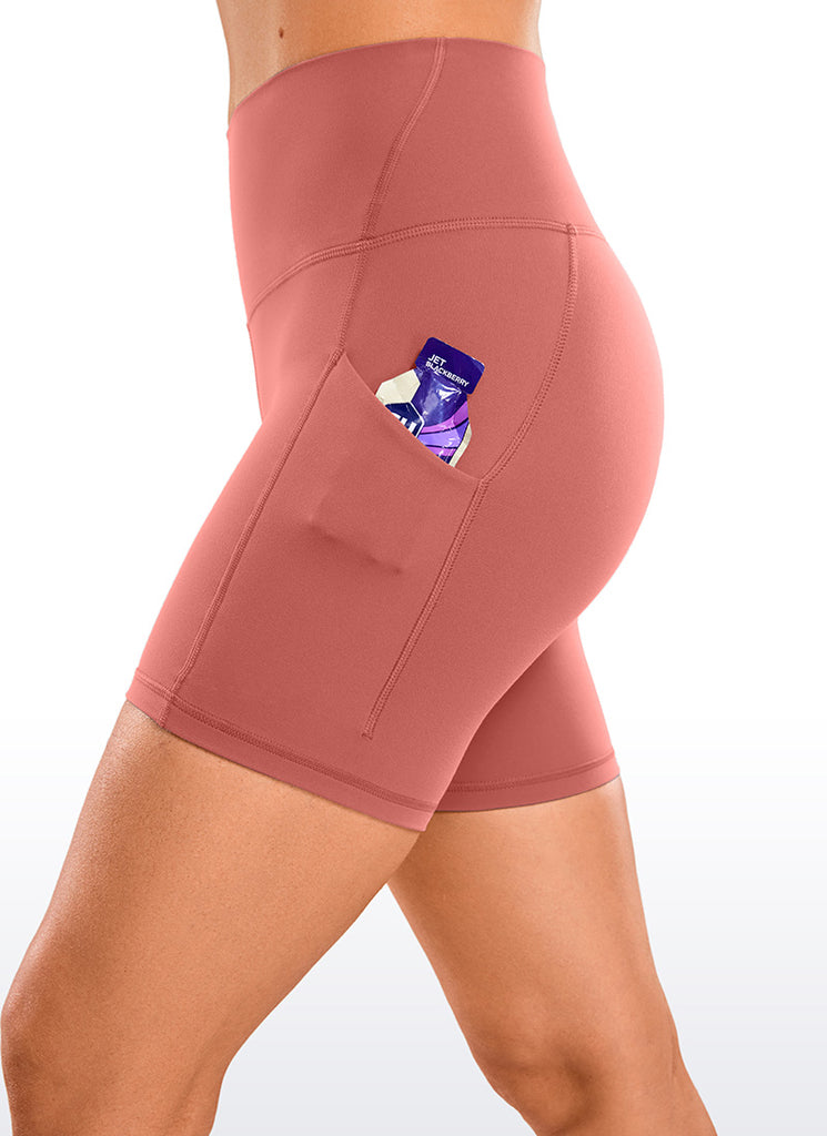 CRZ YOGA Women's Yoga High Rise Biker Butterluxe Pockets Shorts 5'' Black Classic