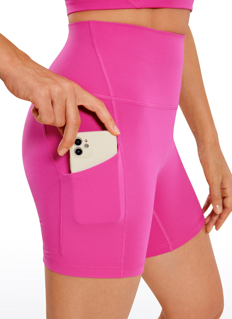 CRZ YOGA Women's Yoga High Rise Biker Butterluxe Pockets Shorts 5'' Hibiscus Purple