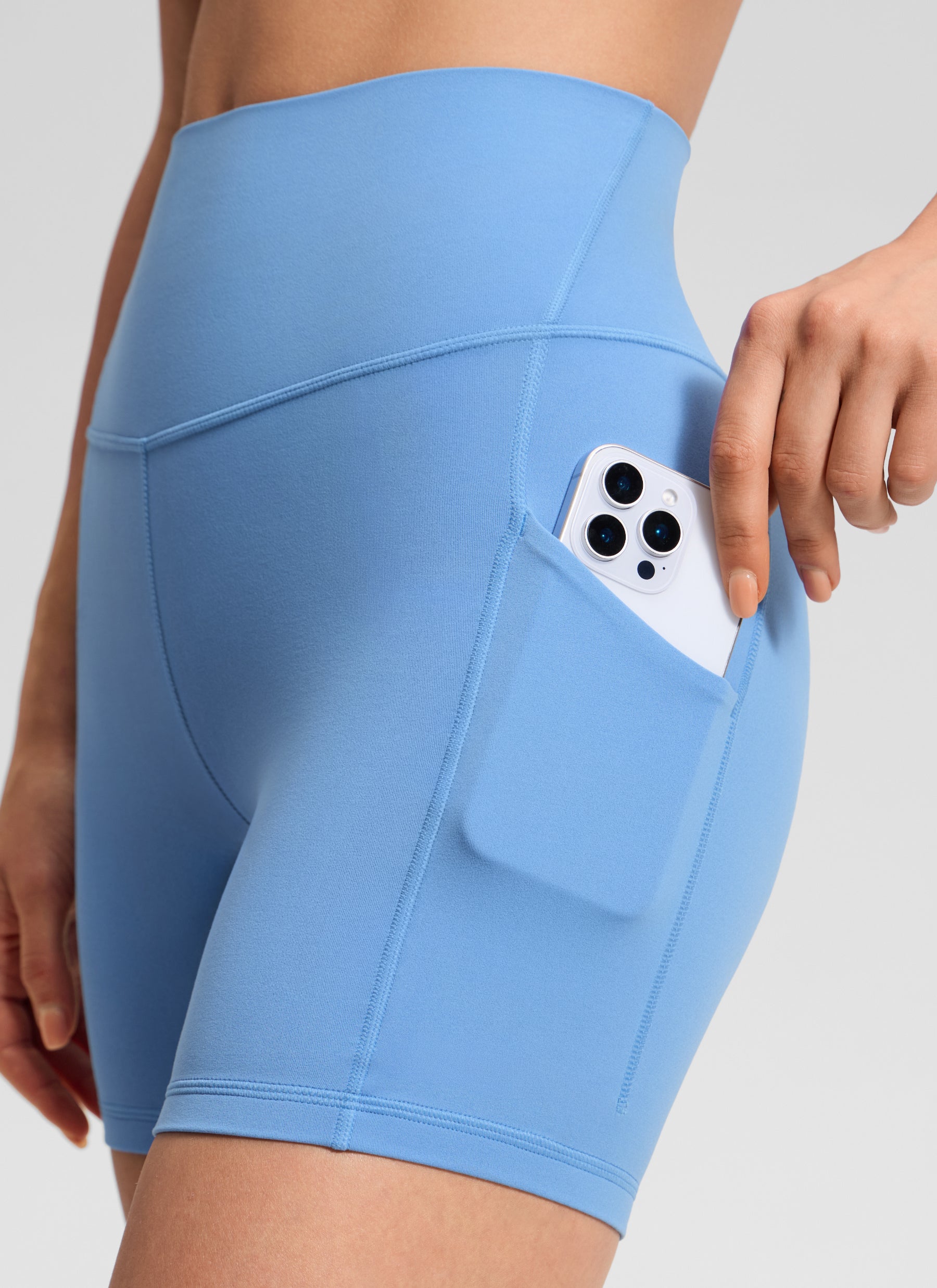 מכנסי רכיבה קצרים (בייקר) לנשים של CRZ YOGA עם מותן גבוה, Butterluxe, כיסים, 13 ס"מ, כחול Party