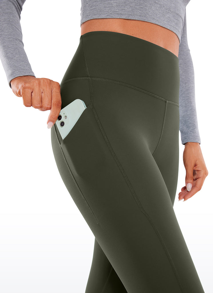 CRZ YOGA Womens Water Resistant Fleece Lined Soft Pockets Leggings 26.5" Olive Green