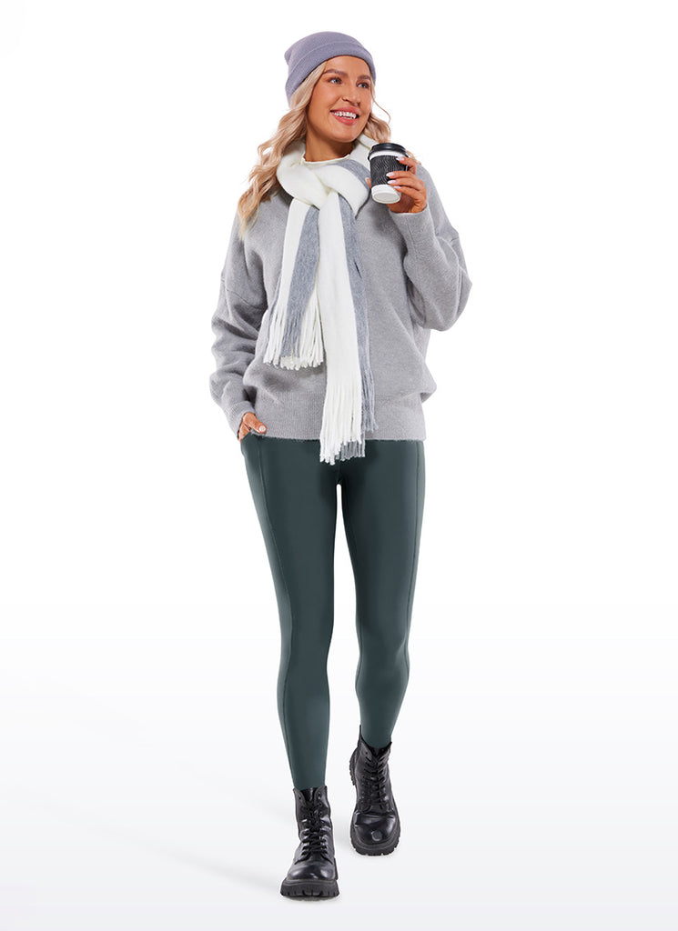 CRZ YOGA Womens Water Resistant Fleece Lined Soft Pockets Leggings 26.5" Melanite