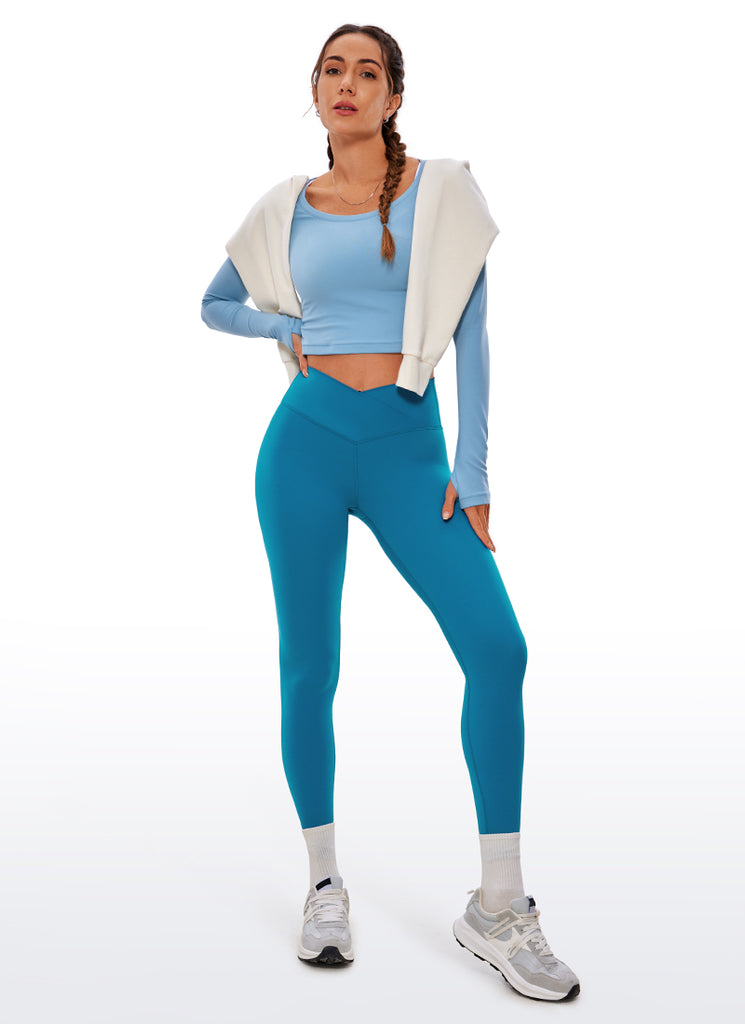 CRZ YOGA Women's High Rise Butterluxe Yoga Leggings 25'' V Cross Waist Super-sonic Blue