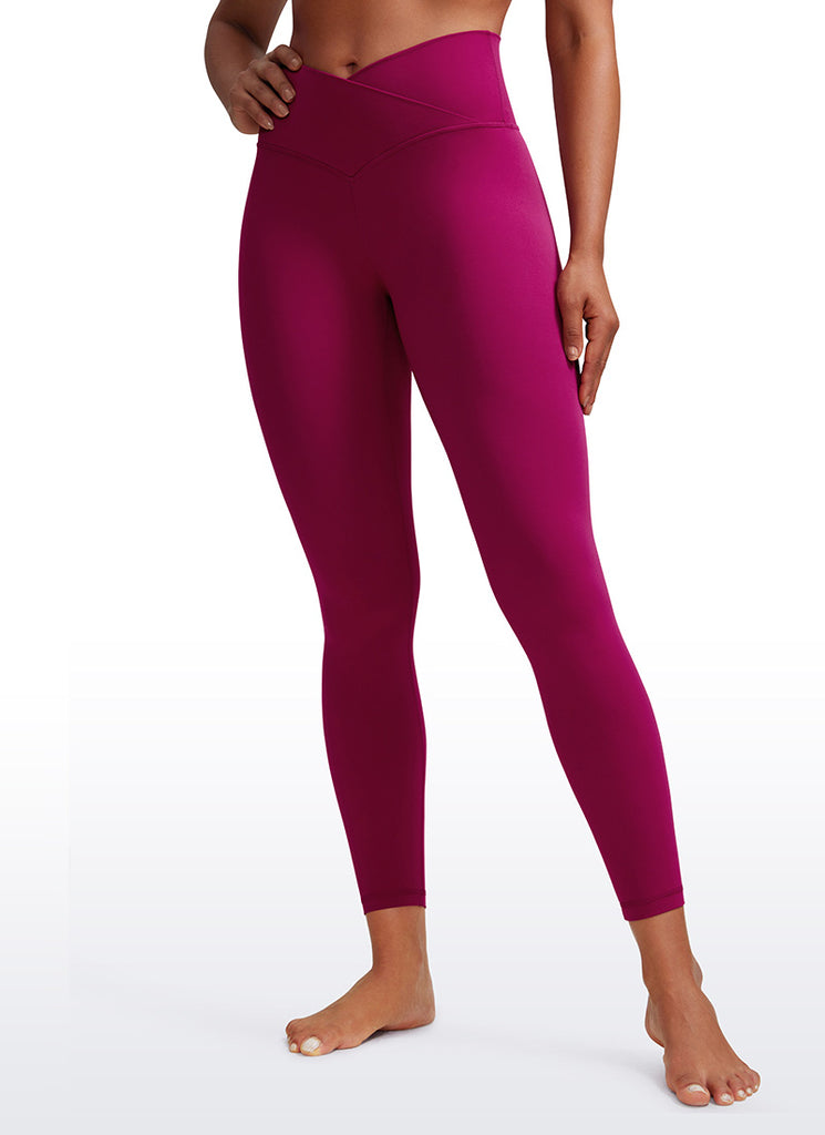 CRZ YOGA Women's High Rise Butterluxe Yoga Leggings 25'' V Cross Waist Noctilucence Red