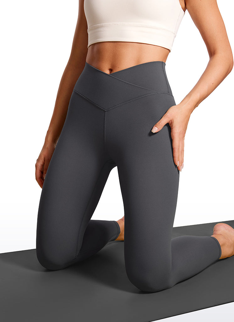 CRZ YOGA Women's High Rise Butterluxe Yoga Leggings 25'' V Cross Waist Dark Red