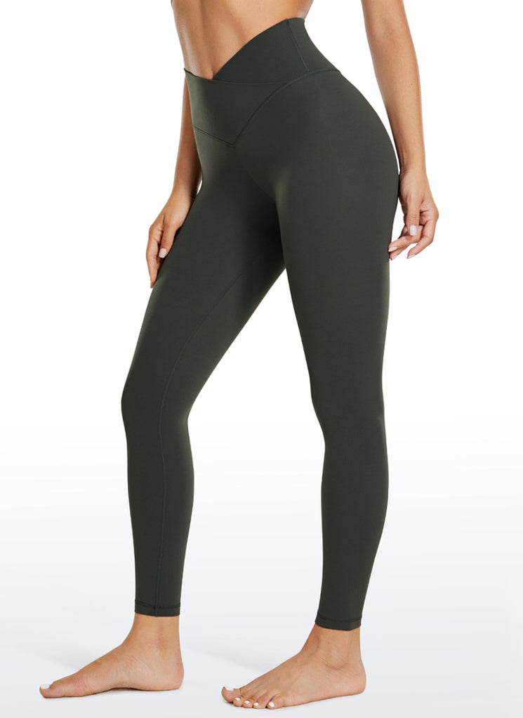 CRZ YOGA Women's High Rise Butterluxe Yoga Leggings 25'' V Cross Waist Emerald Green Tie-Dye Flowers