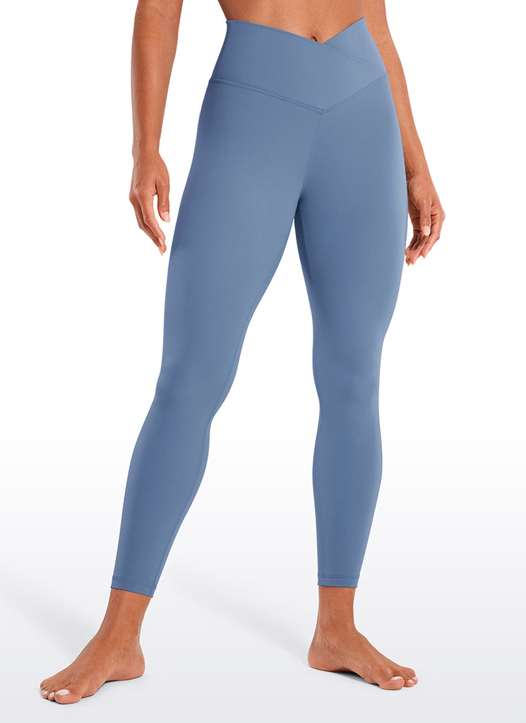 CRZ YOGA Women's High Rise Butterluxe Yoga Leggings 25'' V Cross Waist Oasis Blue