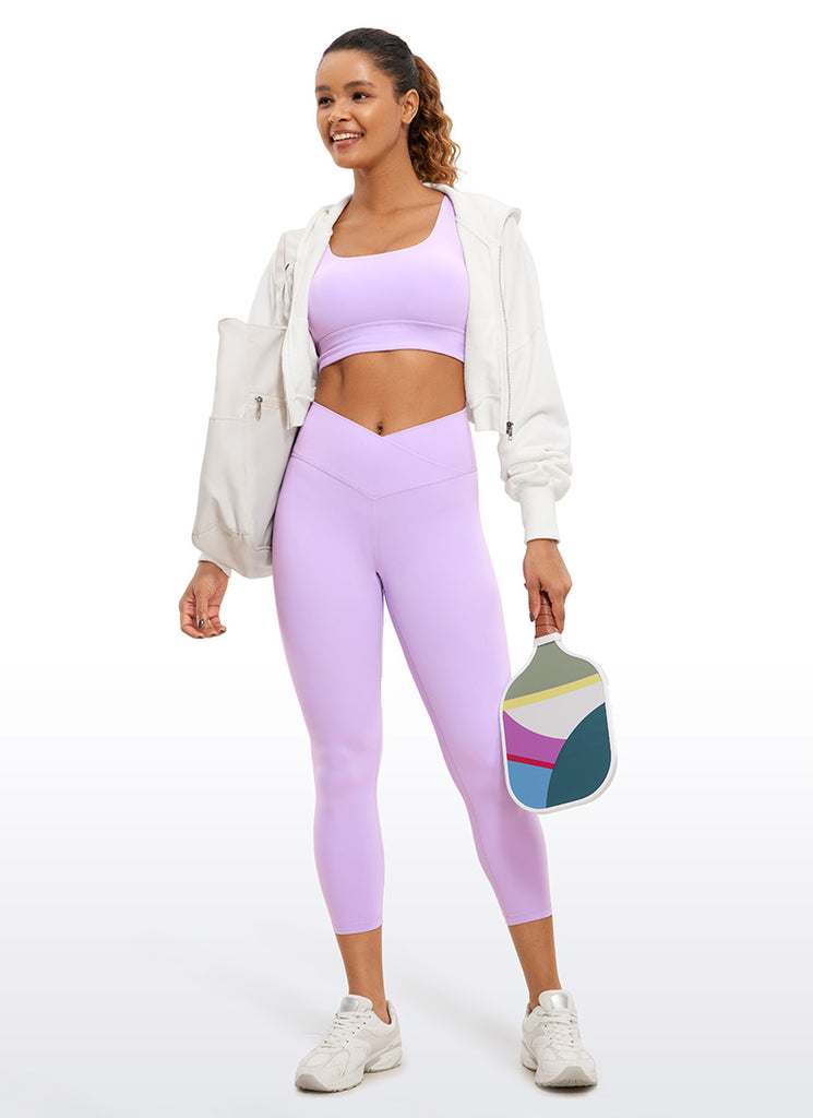 CRZ YOGA Women's High Rise Butterluxe V Cross Waist Capris Leggings 23'' Elfin Purple