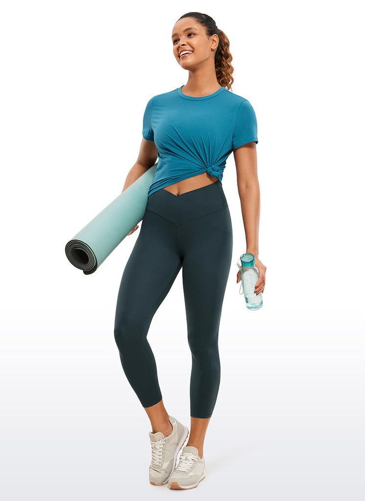 CRZ YOGA Women's High Rise Butterluxe V Cross Waist Capris Leggings 23'' Spectral Blue