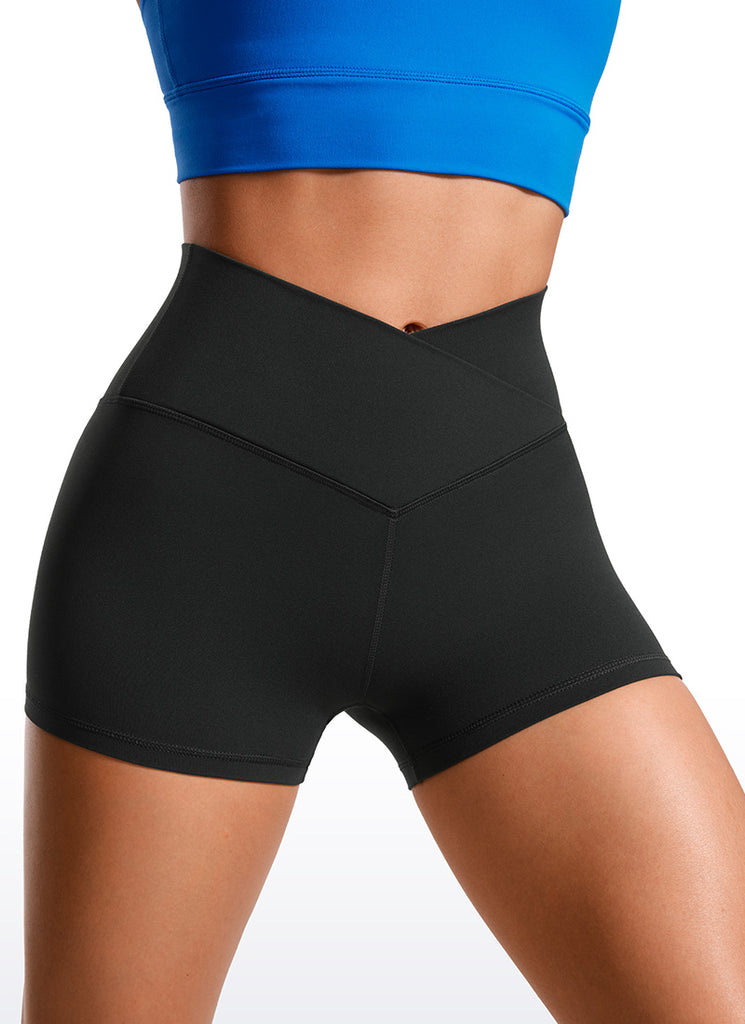 CRZ YOGA Women's High Rise Butterluxe V Cross Waist Biker Shorts 3'' Grey Sage