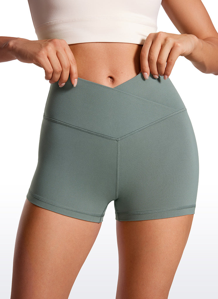 CRZ YOGA Women's High Rise Butterluxe V Cross Waist Biker Shorts 3'' Grey Sage