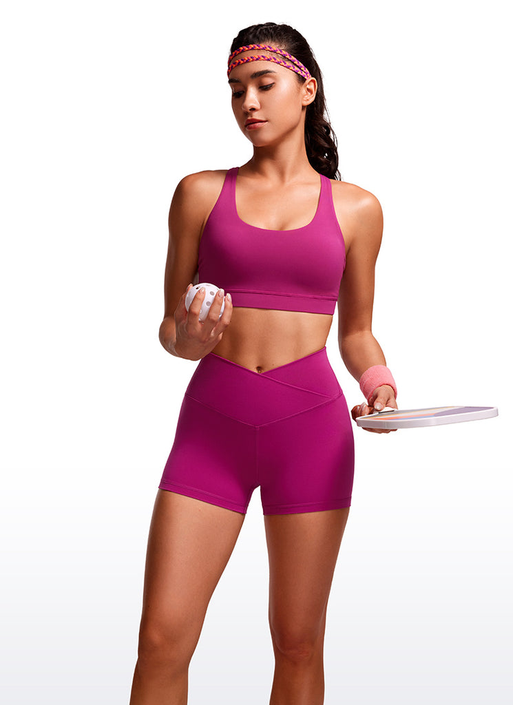 CRZ YOGA Women's High Rise Butterluxe V Cross Waist Biker Shorts 3'' True Navy