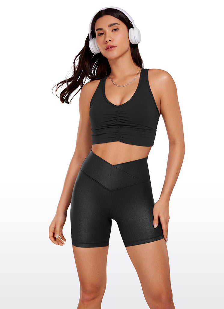 CRZ YOGA Women's High Rise Butterluxe V Cross Waist Biker Shorts 5'' Green Glow