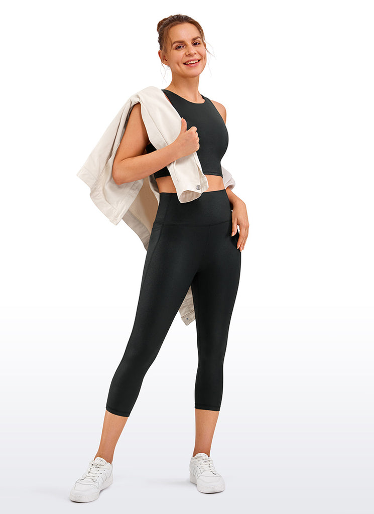 CRZ YOGA Women's Yoga High Rise Butterluxe Capri with Pockets 21'' Black Classic
