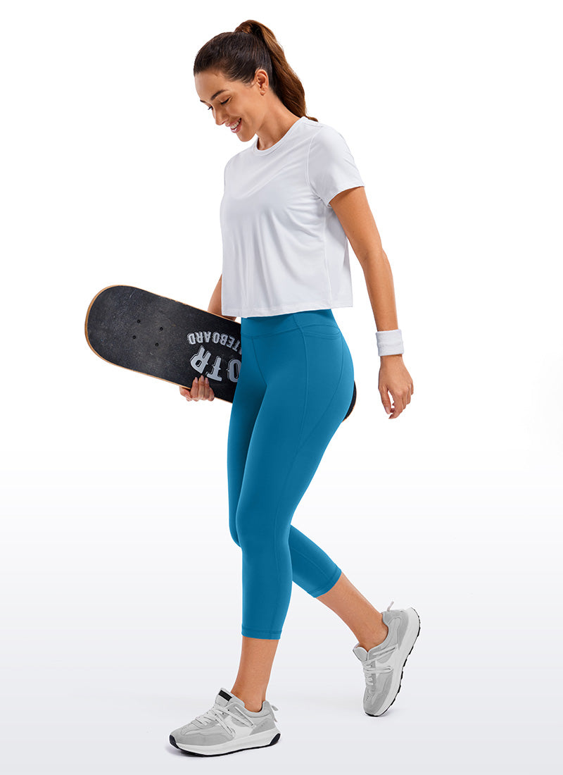 CRZ YOGA Women's Yoga High Rise Butterluxe Capri with Pockets 21'' Super-sonic Blue