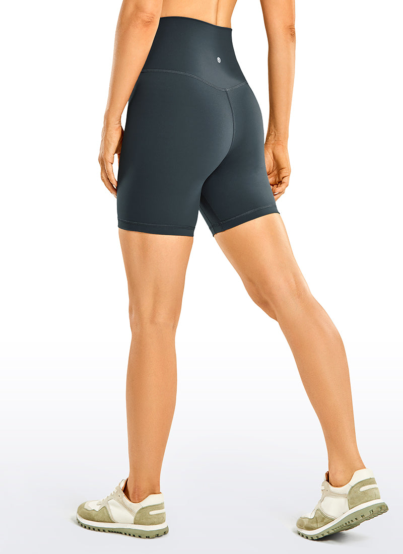 CRZ YOGA Women's Yoga High Rise Biker Brushed Nakedfeel Shorts 6'' True Navy