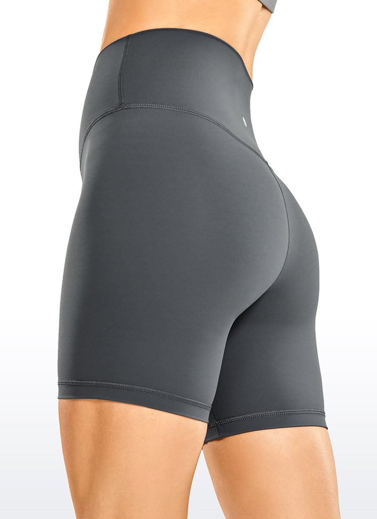 CRZ YOGA Women's Yoga High Rise Biker Brushed Nakedfeel Shorts 6'' Dark Carbon