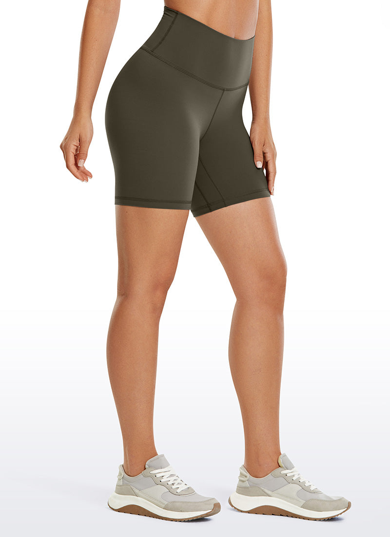 CRZ YOGA Women's Yoga High Rise Biker Brushed Nakedfeel Shorts 6'' Taupe
