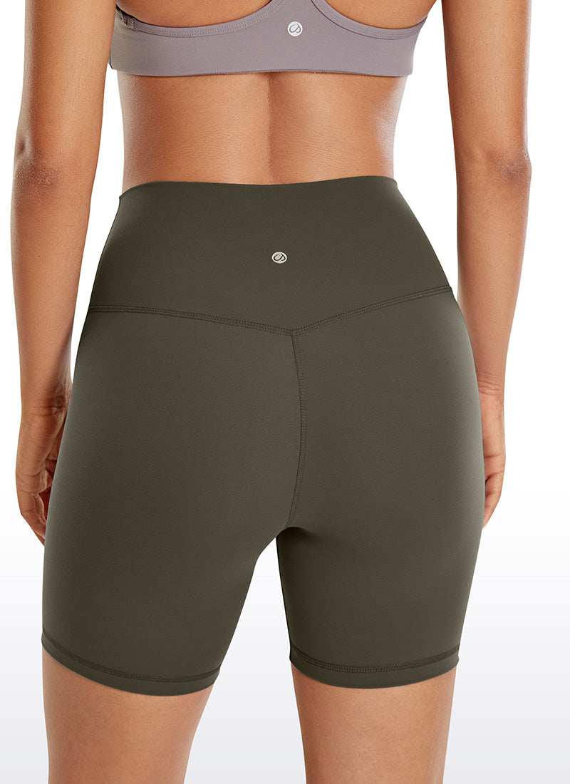 CRZ YOGA Women's Yoga High Rise Biker Brushed Nakedfeel Shorts 6'' Taupe