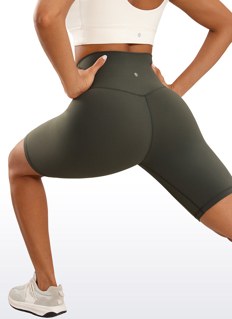 CRZ YOGA Women's Yoga High Rise Biker Brushed Nakedfeel Shorts 8'' Dark Carbon