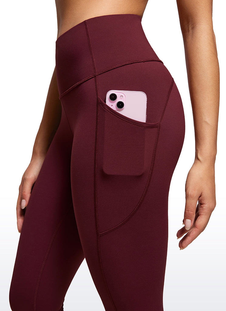 CRZ YOGA Women's Train High Rise Brushed Nakedfeel Pocket Legging 25'' Red Merlot