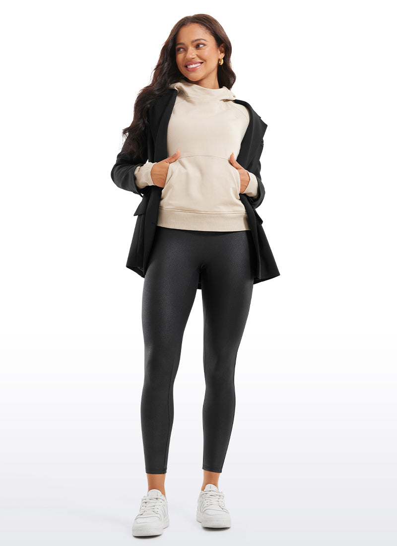 CRZ YOGA Women Butterluxe Matte Faux Leather No Front Seam Leggings 25'' Black Foil Pattern @model_info:Amanda